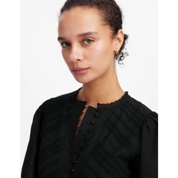 Madewell Dress Size 00 Black Eyelet Flutter Sleeve Mini Cotton Sundress NU556 - Picture 3 of 10